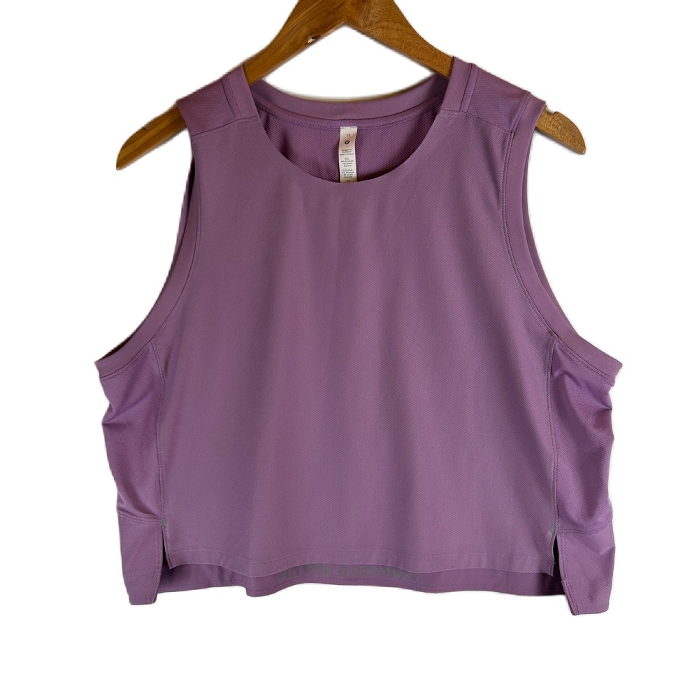 Lululemon Train to Be Tank Top Purple Cropped Mesh Athletic Sleeveless Gym Sz 12